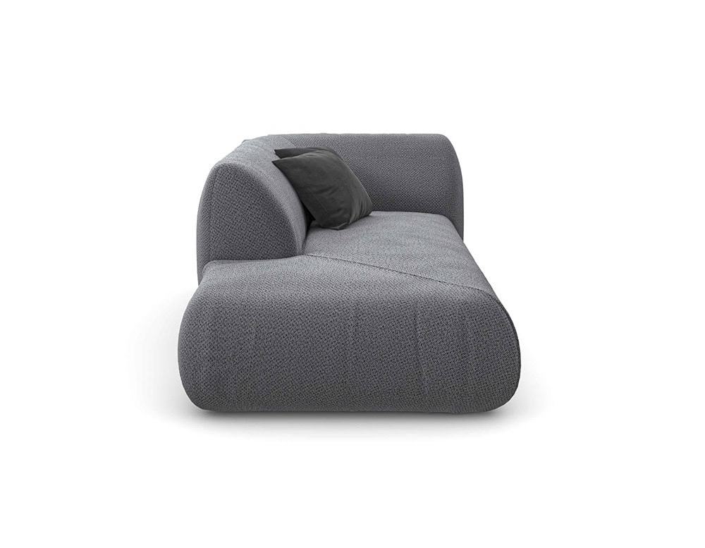 Side view of Closeup of Palau Dormeuse with armrest and backrest in gray on a white background.