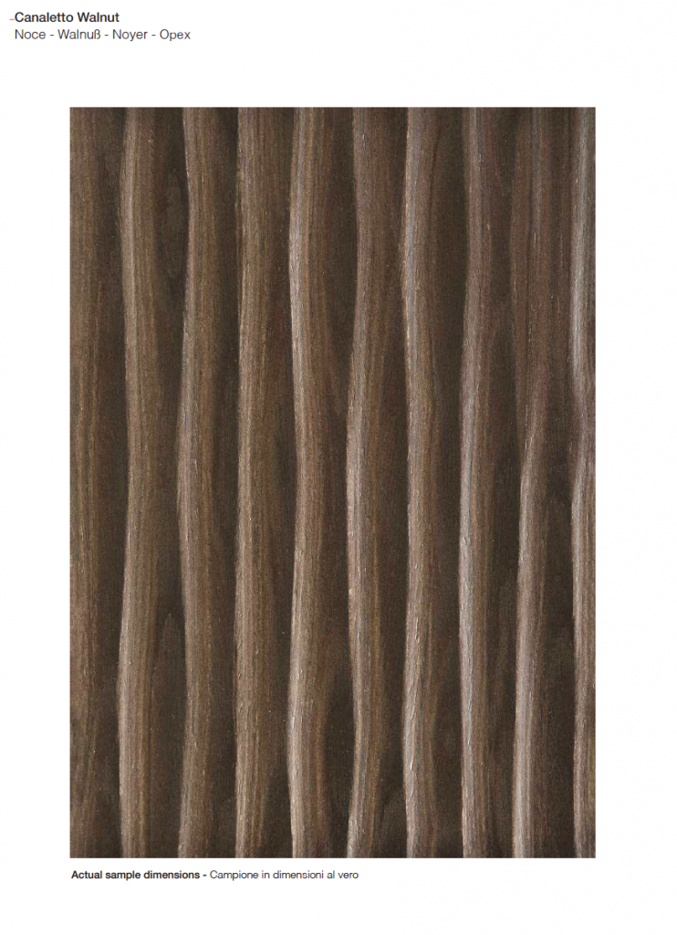 Onda finish wood sample in a medium brown color with wave-like patterns, set against a white background.