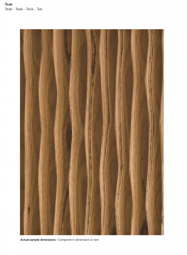 Onda finish wood sample in a medium brown color with wave-like patterns, set against a white background.