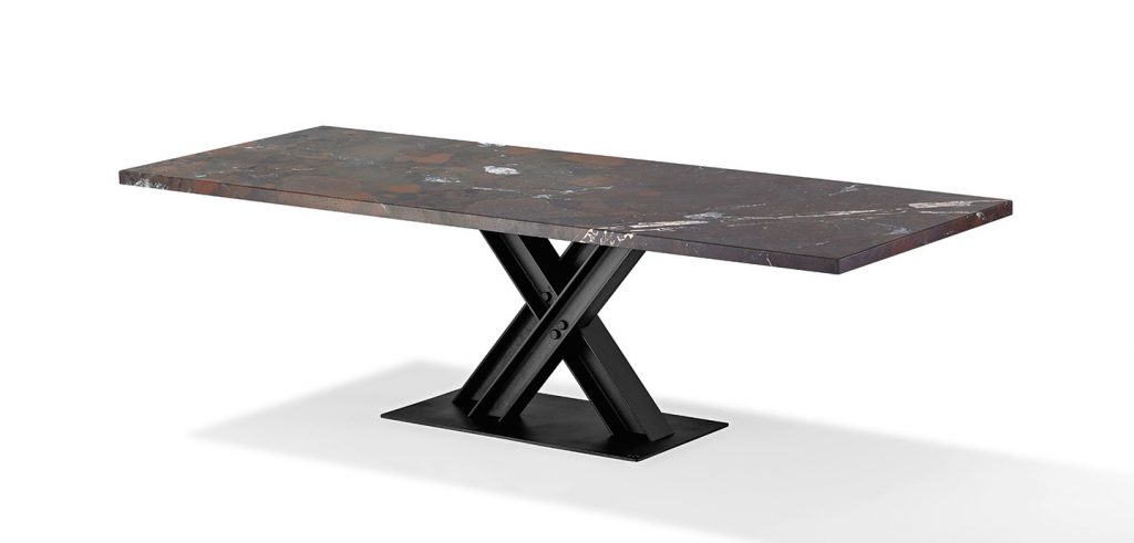 table made of solid wood base and steel base in a black tone