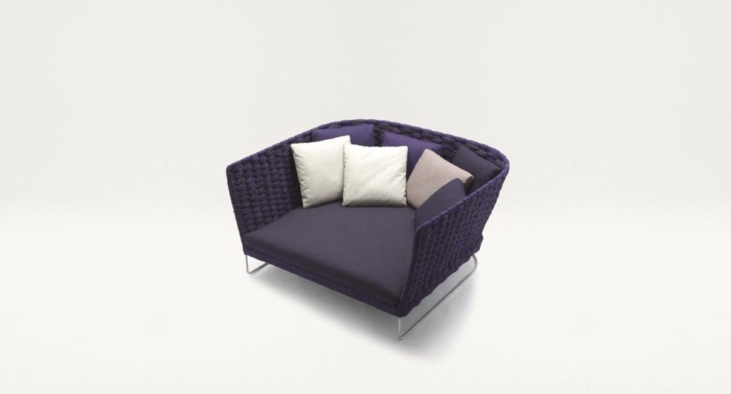 Seven Indoor Cushions, upholstery, two in white, two in purple, one in beige and two in black in a living room.