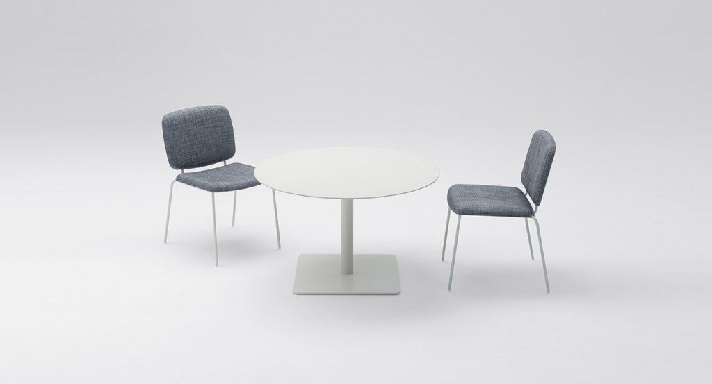 two chair made of stainless steel base covered in fabric in a blue tone on a white background