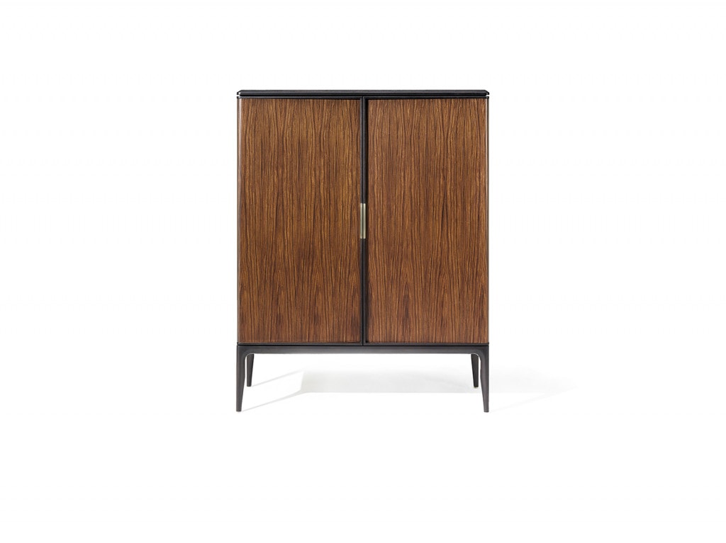cabinet made in wood of nogal in a brown color tone finishies in black leather on a white background
