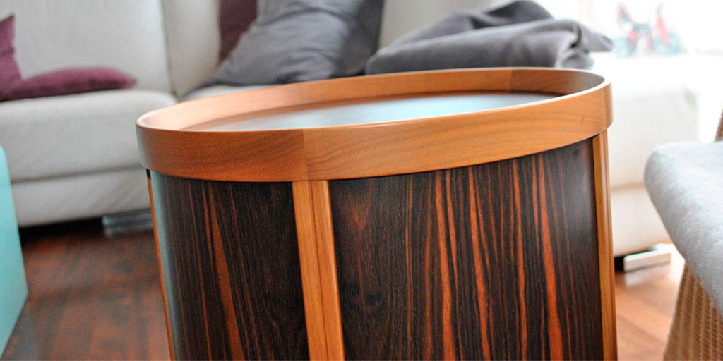 Drum side table with a person in the background