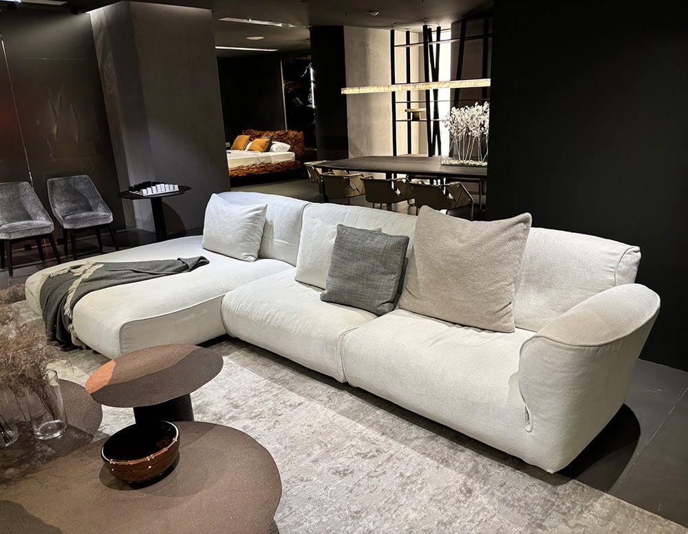 L shaped white Grande Soffice Sofa in a living room