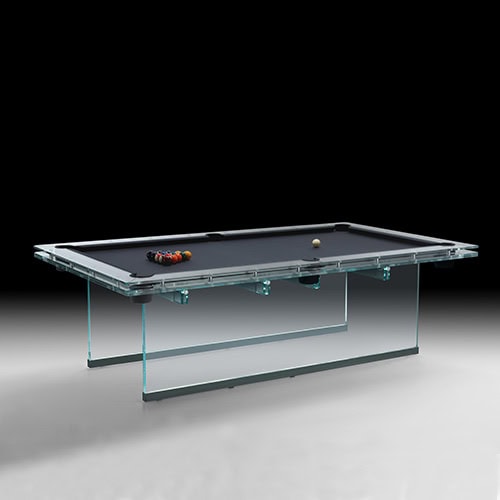 Pool table made in trasparent glass on a black background