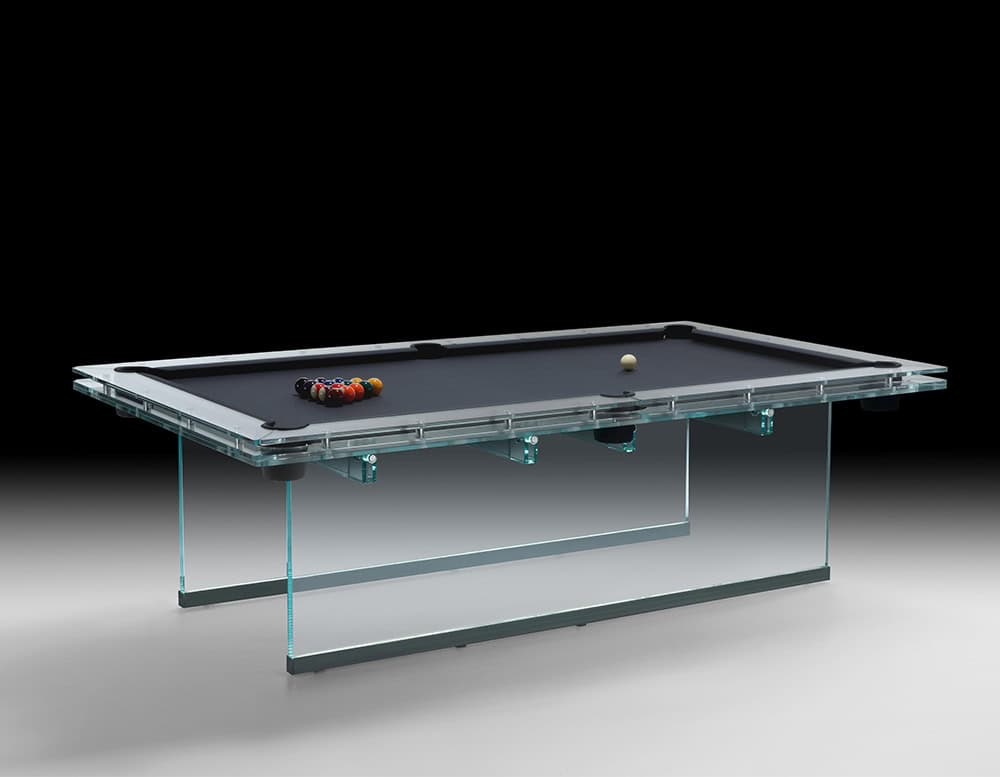 Pool table made in trasparent glass on a black background