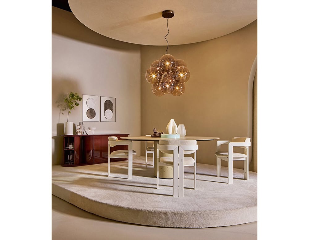 Bright sideboard in a red wine color tone made on a wooden base in a living room