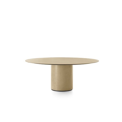 recycled cirstal table in a circular shape in a beige 
