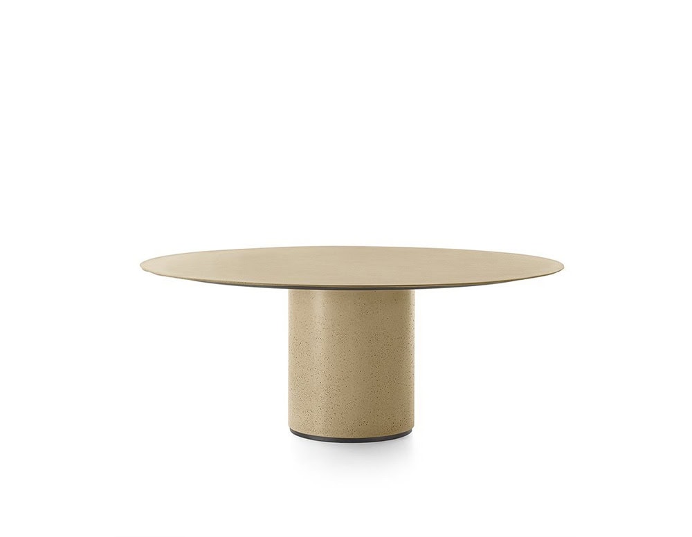 recycled cirstal table in a circular shape in a beige 