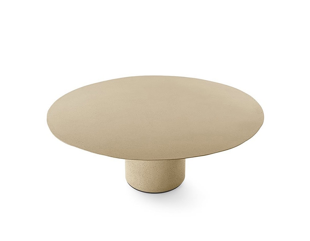 recycled cirstal table in a circular shape in a beige 