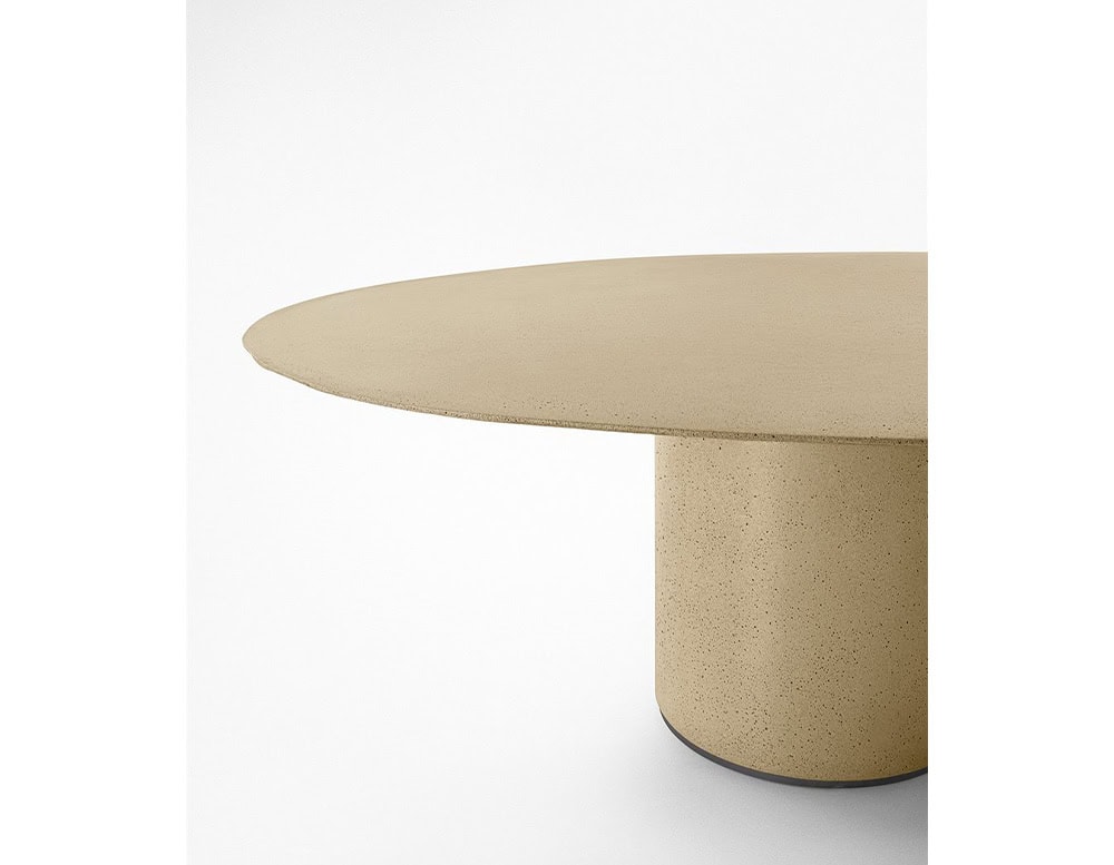 recycled cirstal table in a circular shape in a beige 