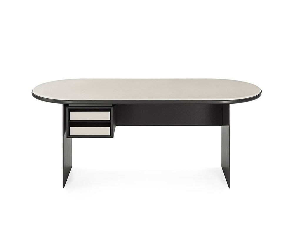 desk made of ash wood base and transparent glass top made in a black and white color tone