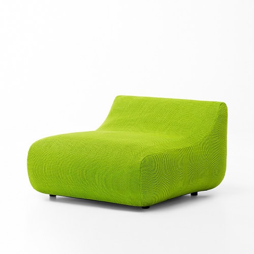 Armchair made of stainless steel base and upholstered in removable fabric in a light green tone