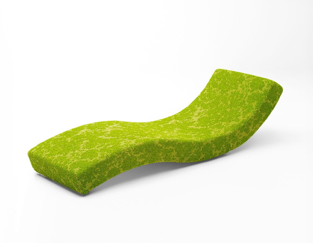 Adjustable chair made of polyurethane foam and removable fabric in a green tone on a white background