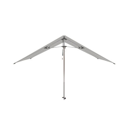 Umbrella made of pointed steel base and waterproof fabric in a white tone