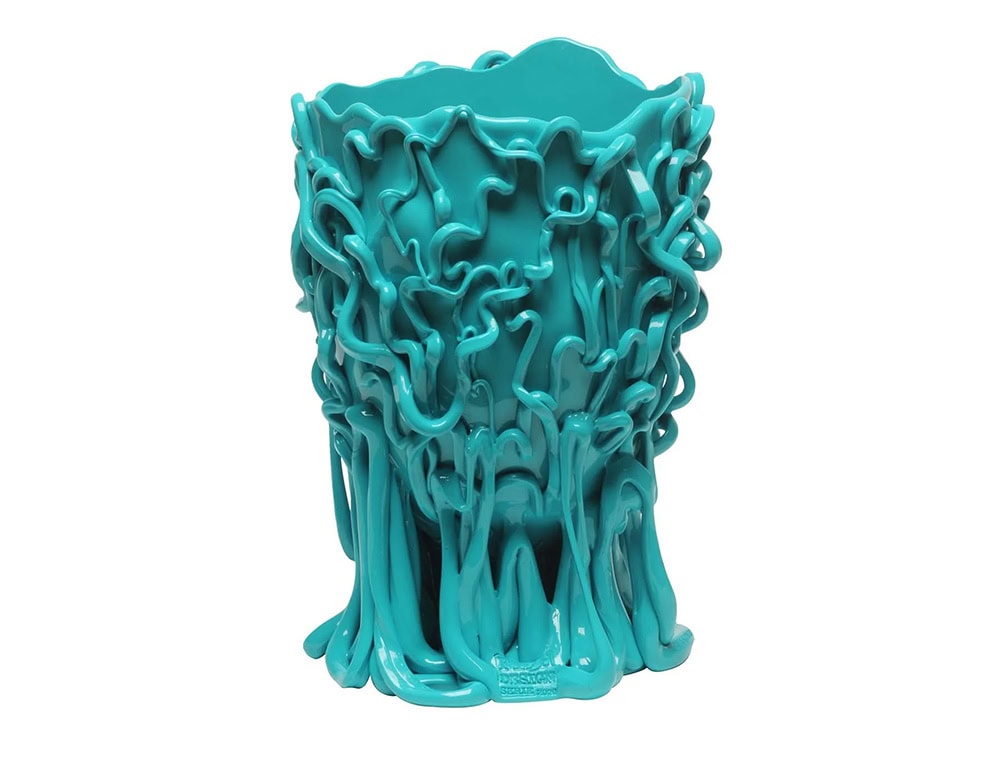 Medusa Vase Blue with irregular pattern on a white background.