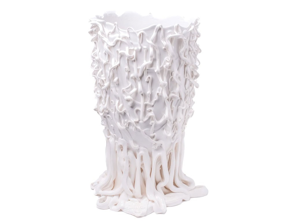 Medusa Vase White with irregular pattern on a white background.