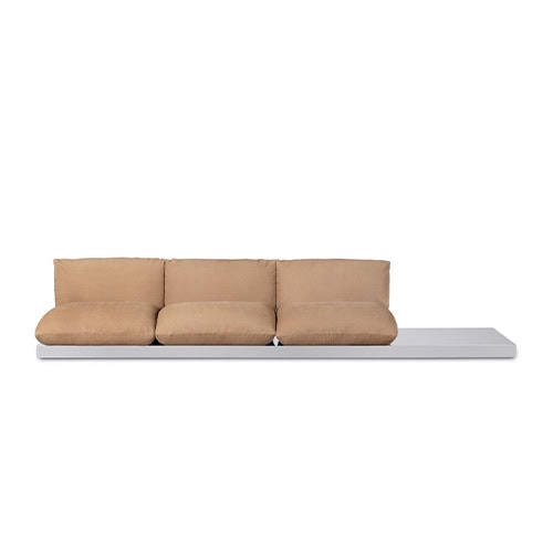 Three seater Aura sofa in brown leather on a white background.