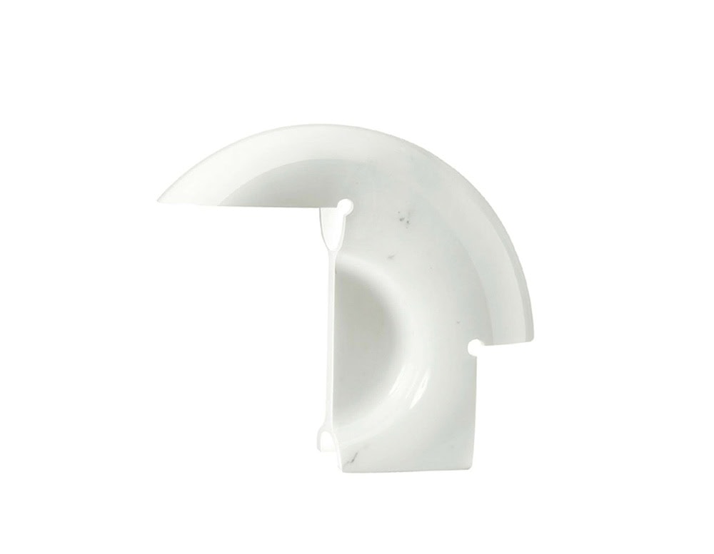 Flos Biagio lamp with irregular shape in silver on a white background.